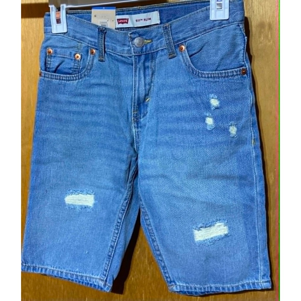 NWT Levi's Slim Jean Shorts Boys Size 12 Regular Light Wash Distressed MSRP $42